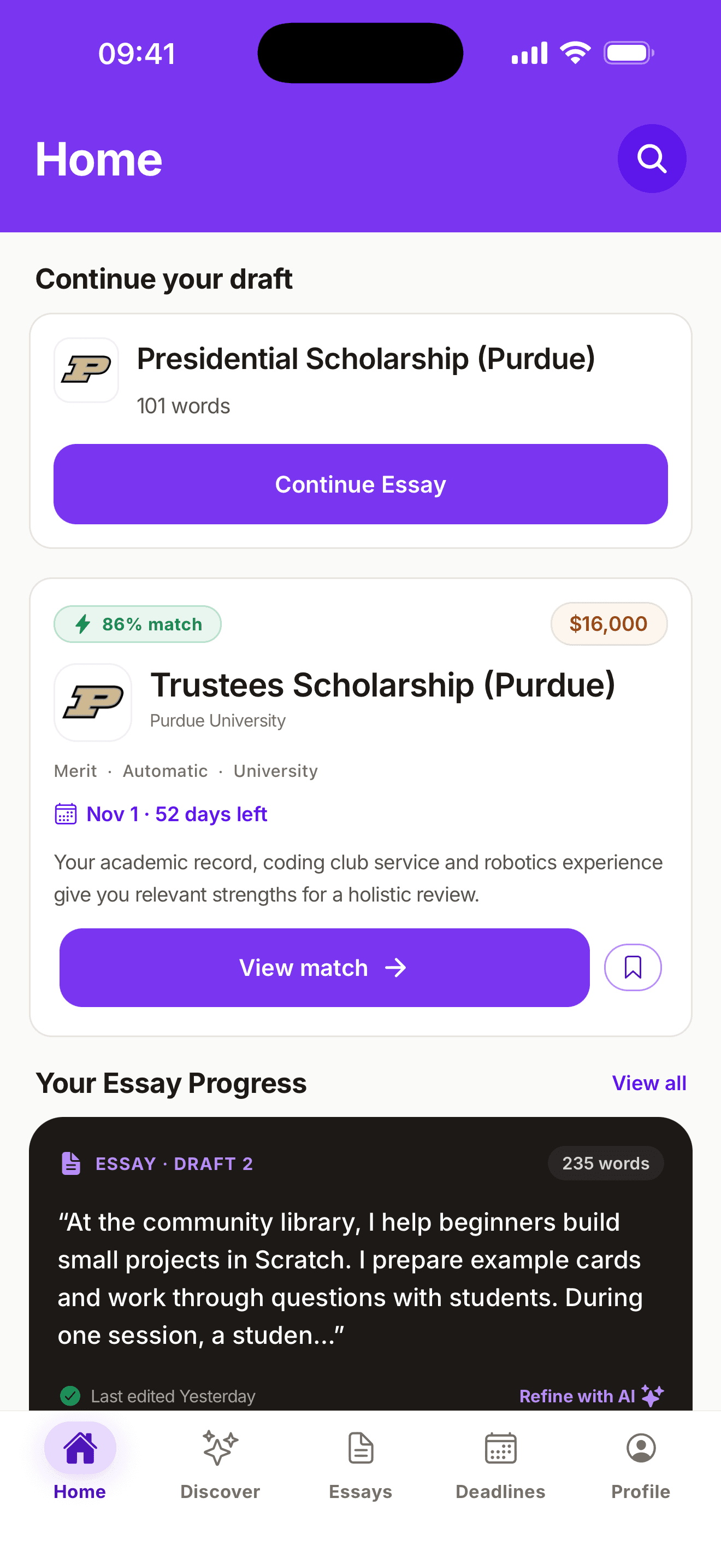Sample iPhone application screen