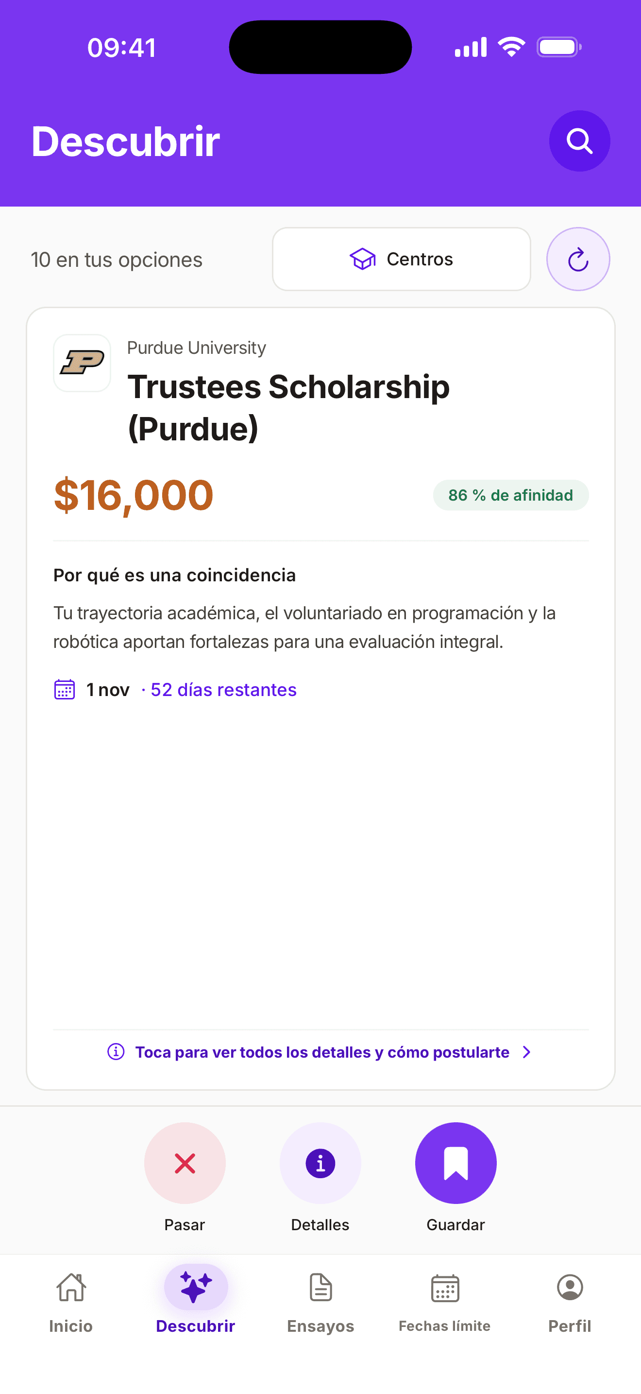 Ejemplo de pantalla de la app en iPhone
