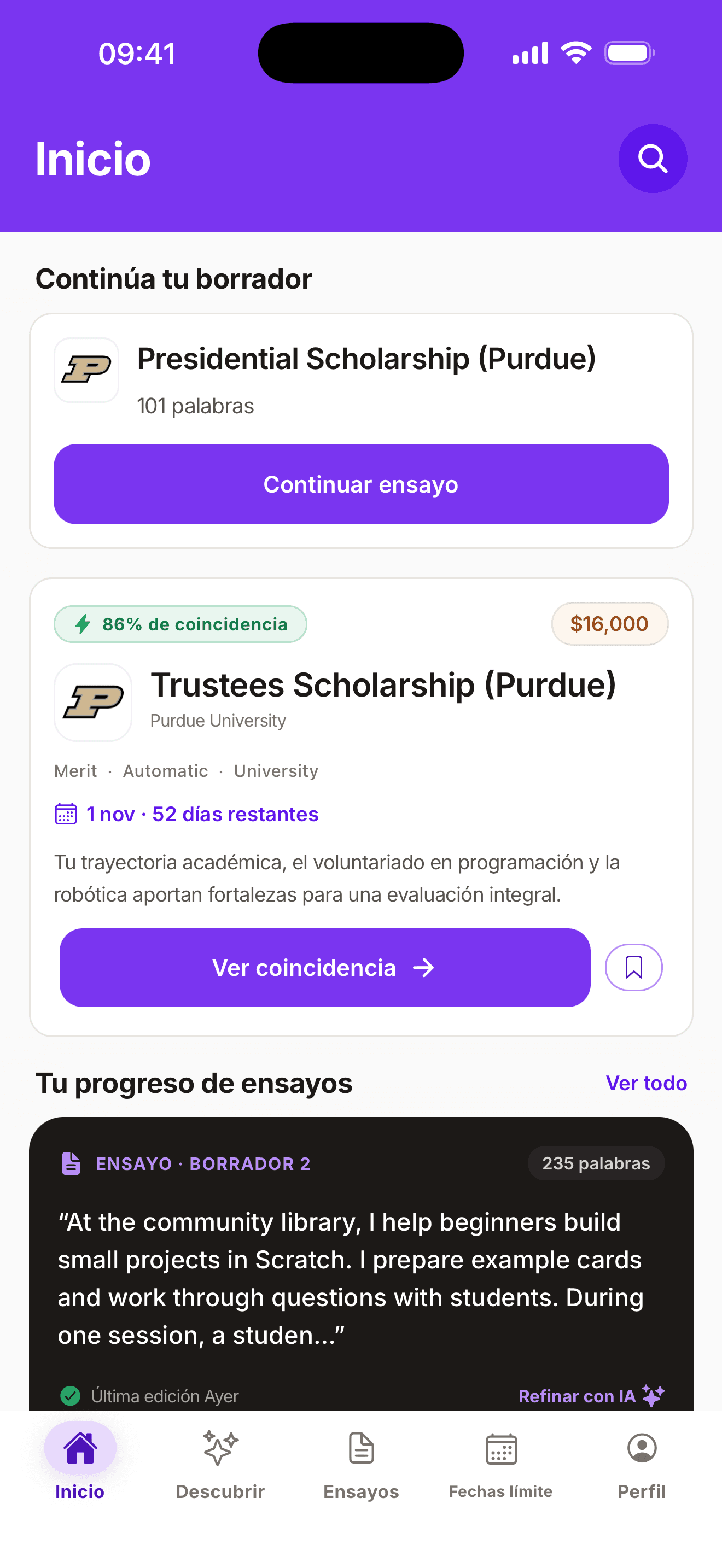 Ejemplo de pantalla de la app en iPhone