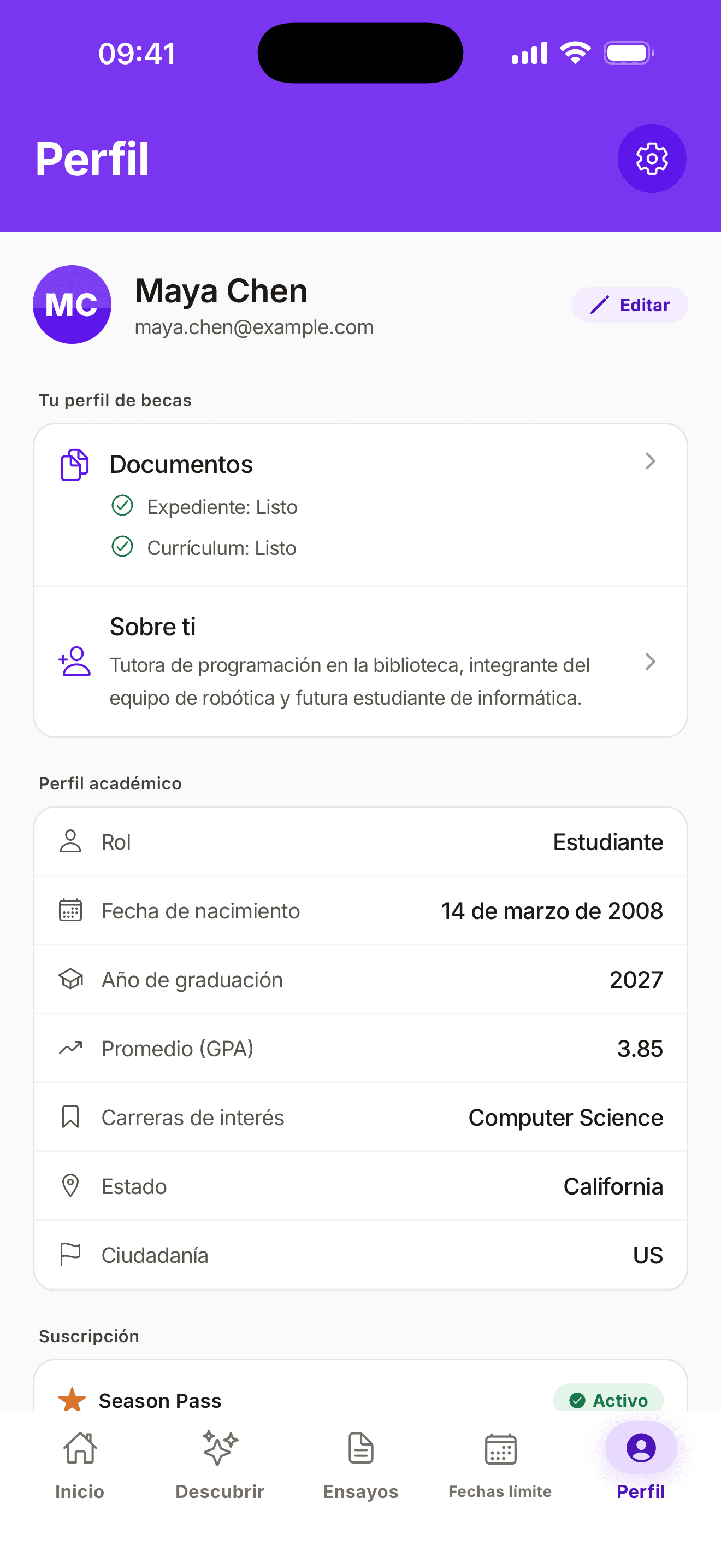 Ejemplo de pantalla de la app en iPhone