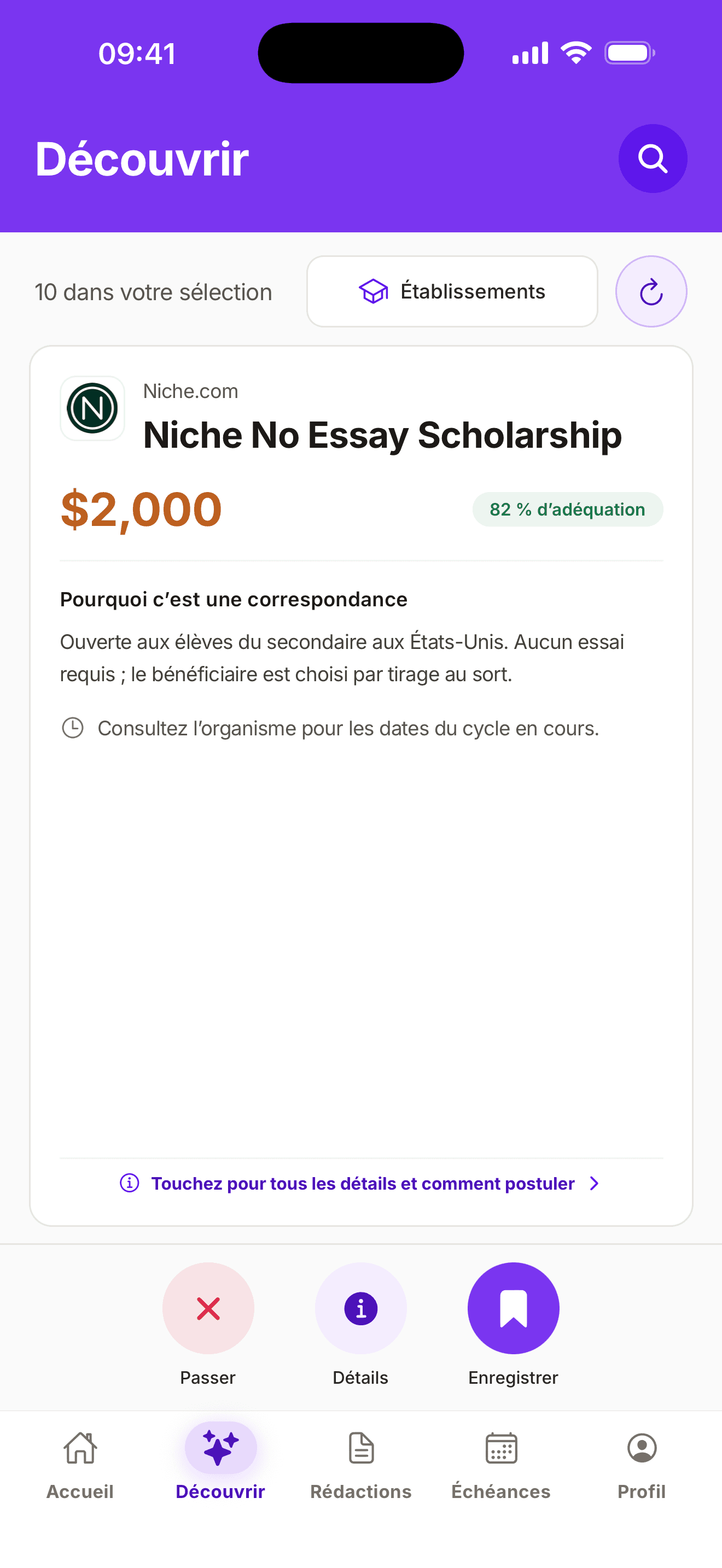 Exemple d’écran de l’app sur iPhone