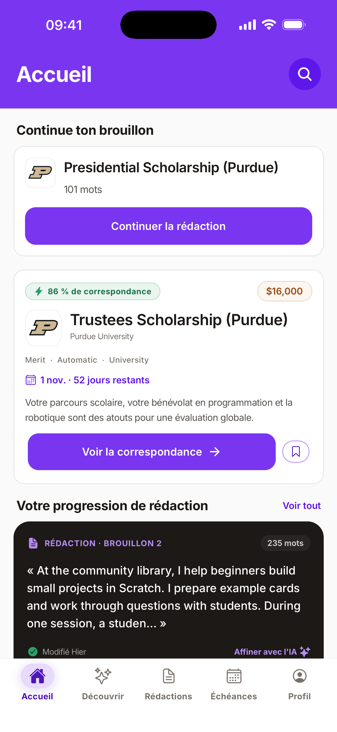 Exemple d’écran de l’app sur iPhone