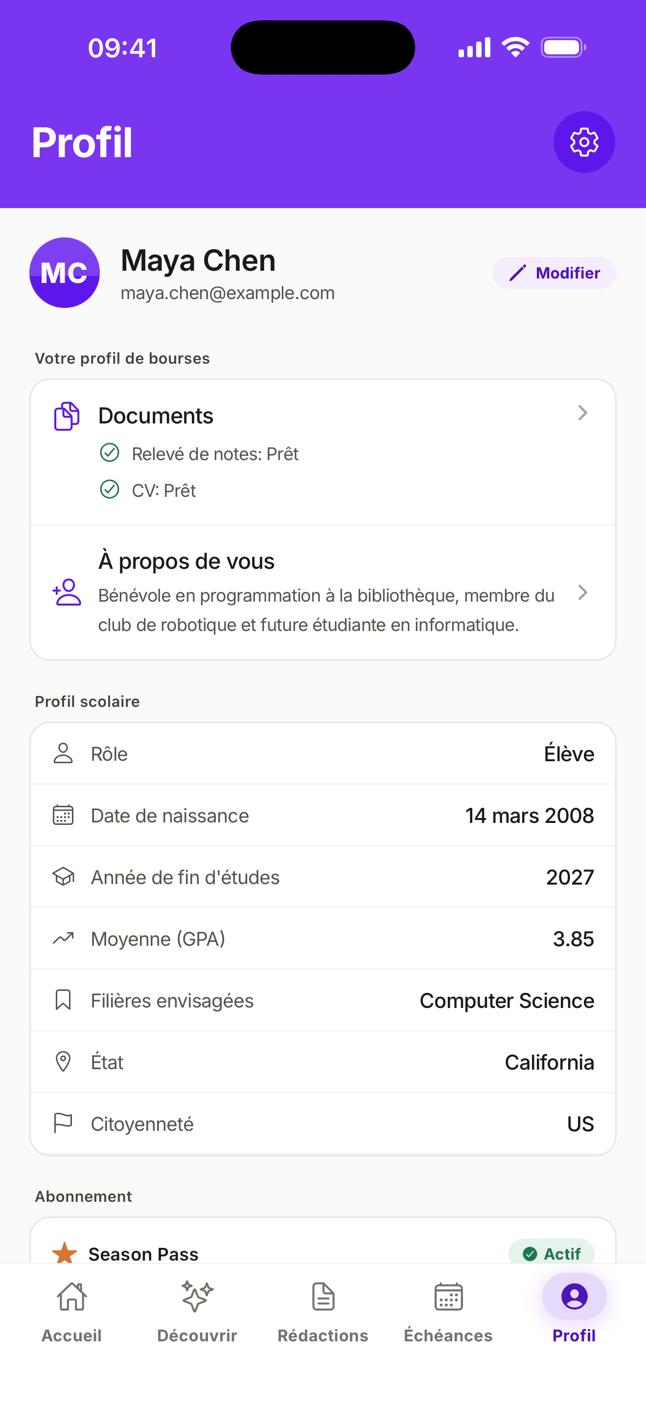 Exemple d’écran de l’app sur iPhone