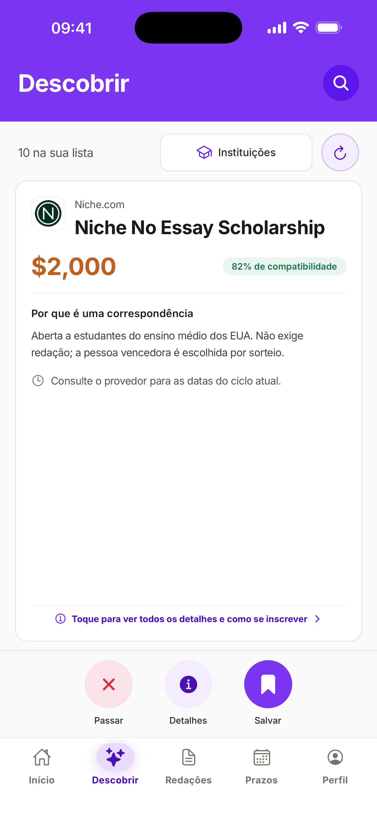 Exemplo de tela do app no iPhone