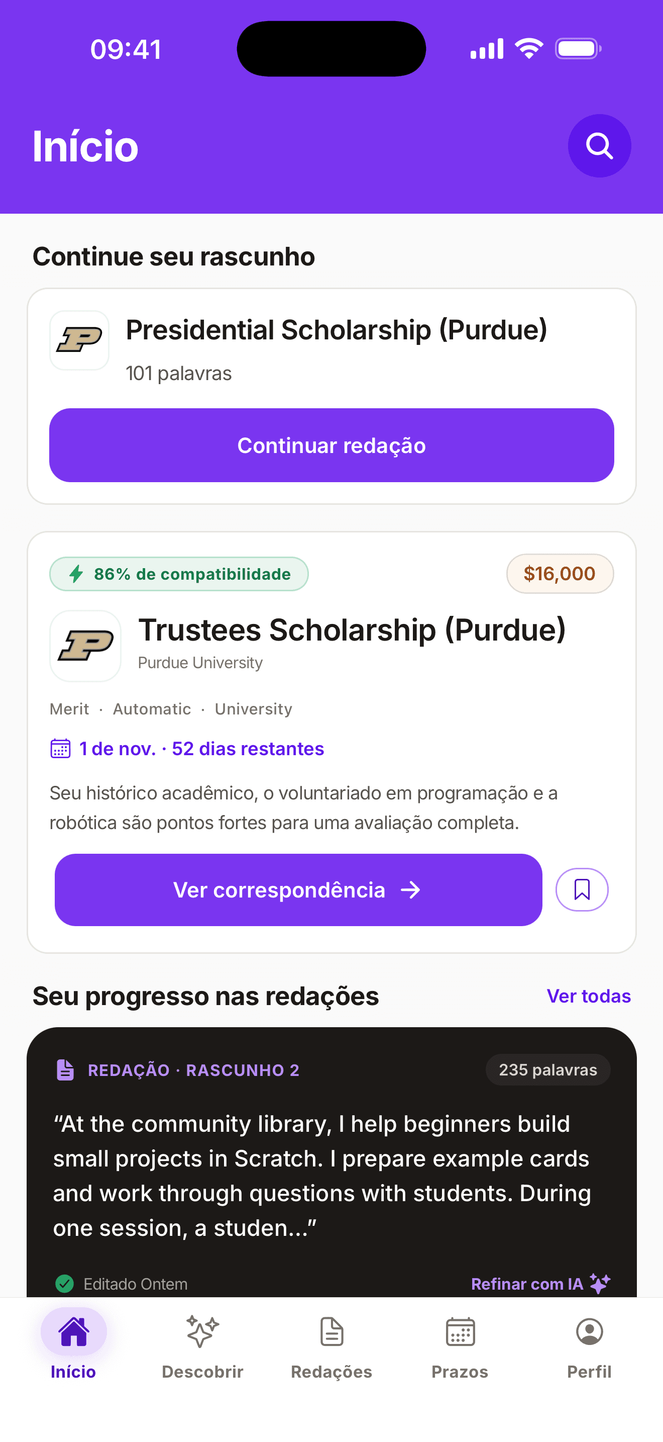 Exemplo de tela do app no iPhone