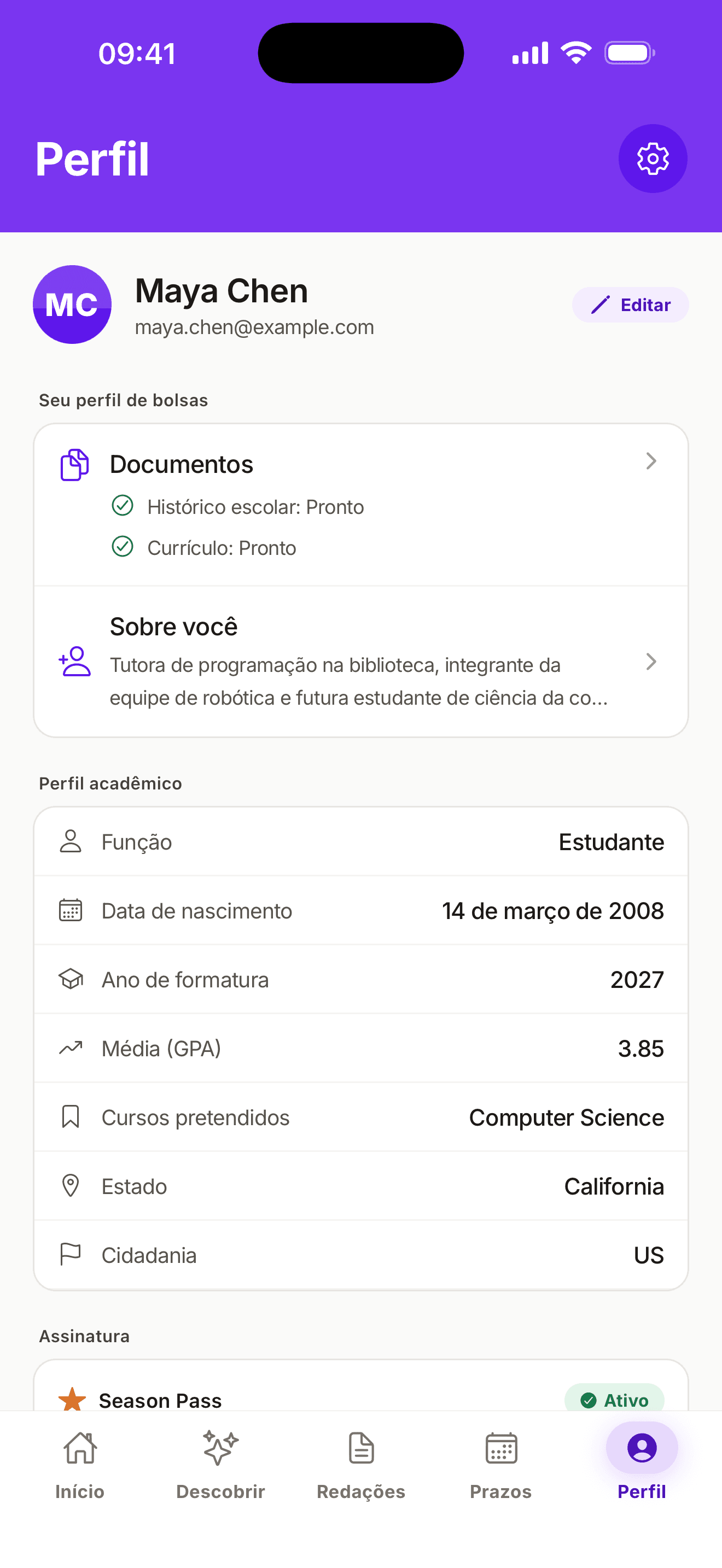 Exemplo de tela do app no iPhone
